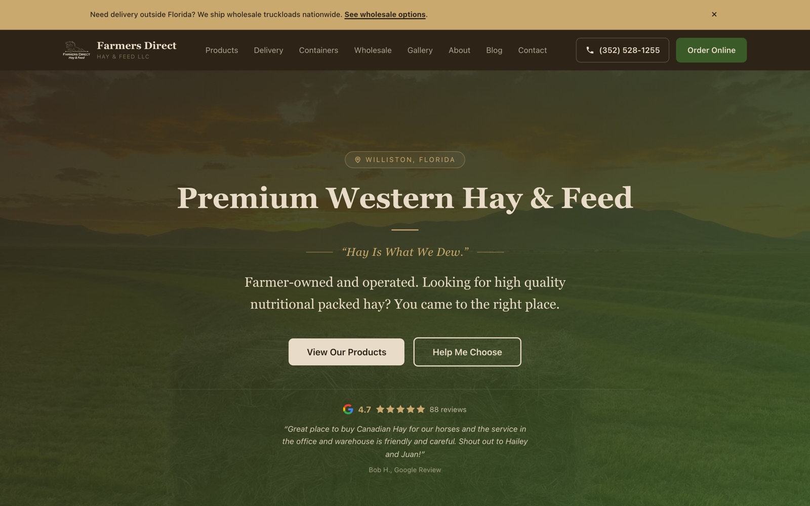 Farmers Direct Hay homepage