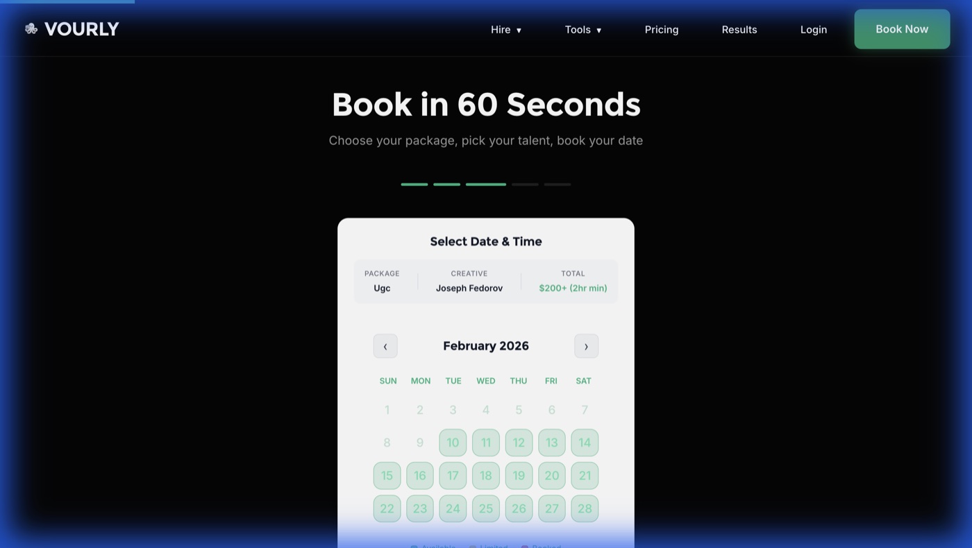 Vourly booking calendar scheduling step